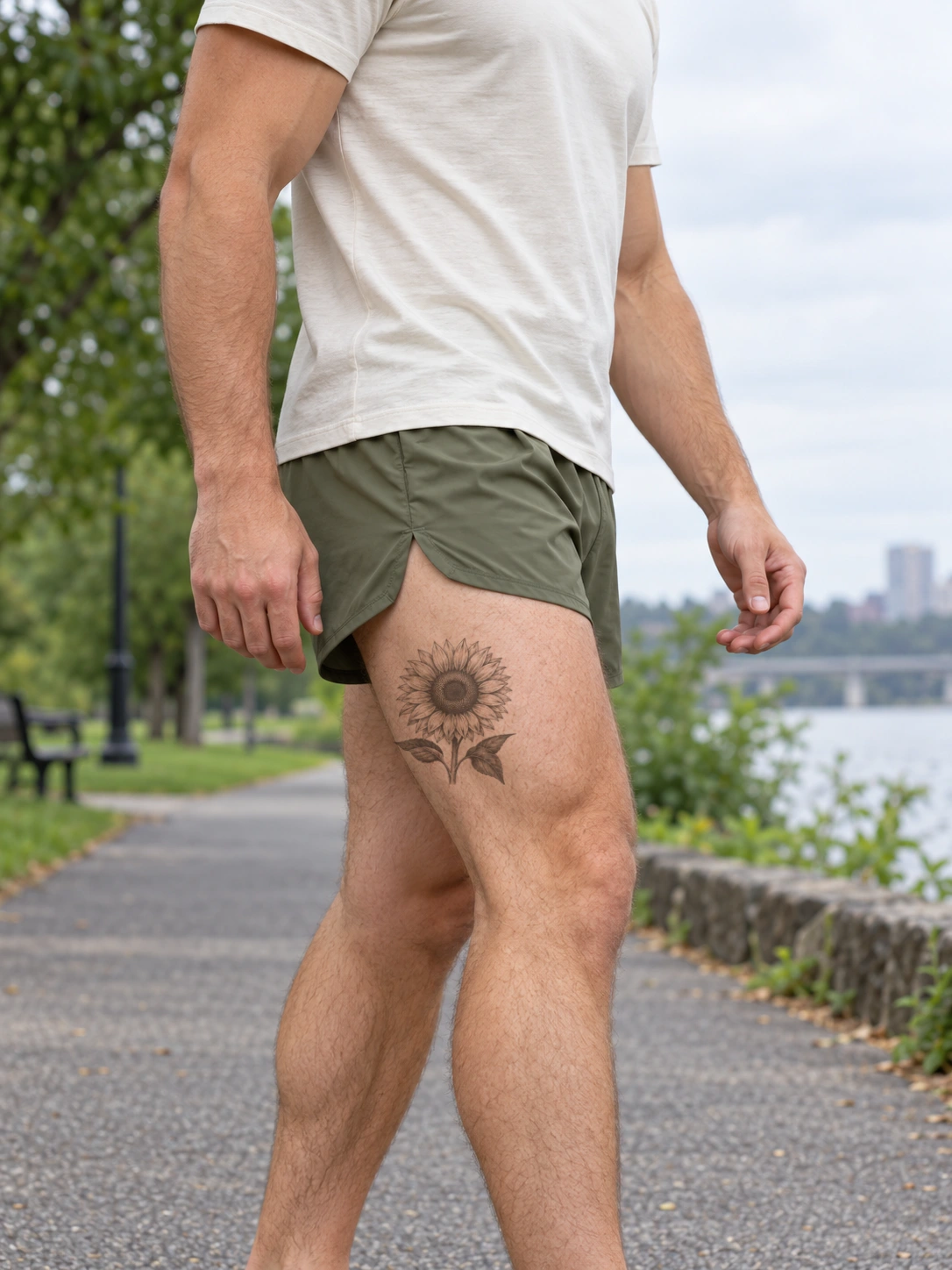 Fine line Thigh tattoo idea