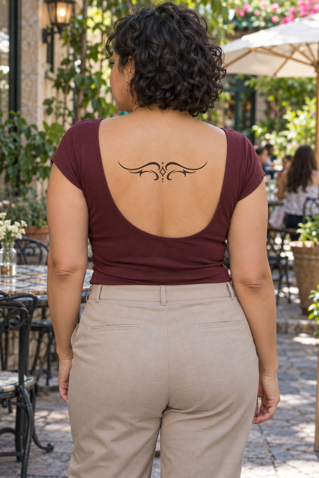 Traditional Upper back tattoo idea