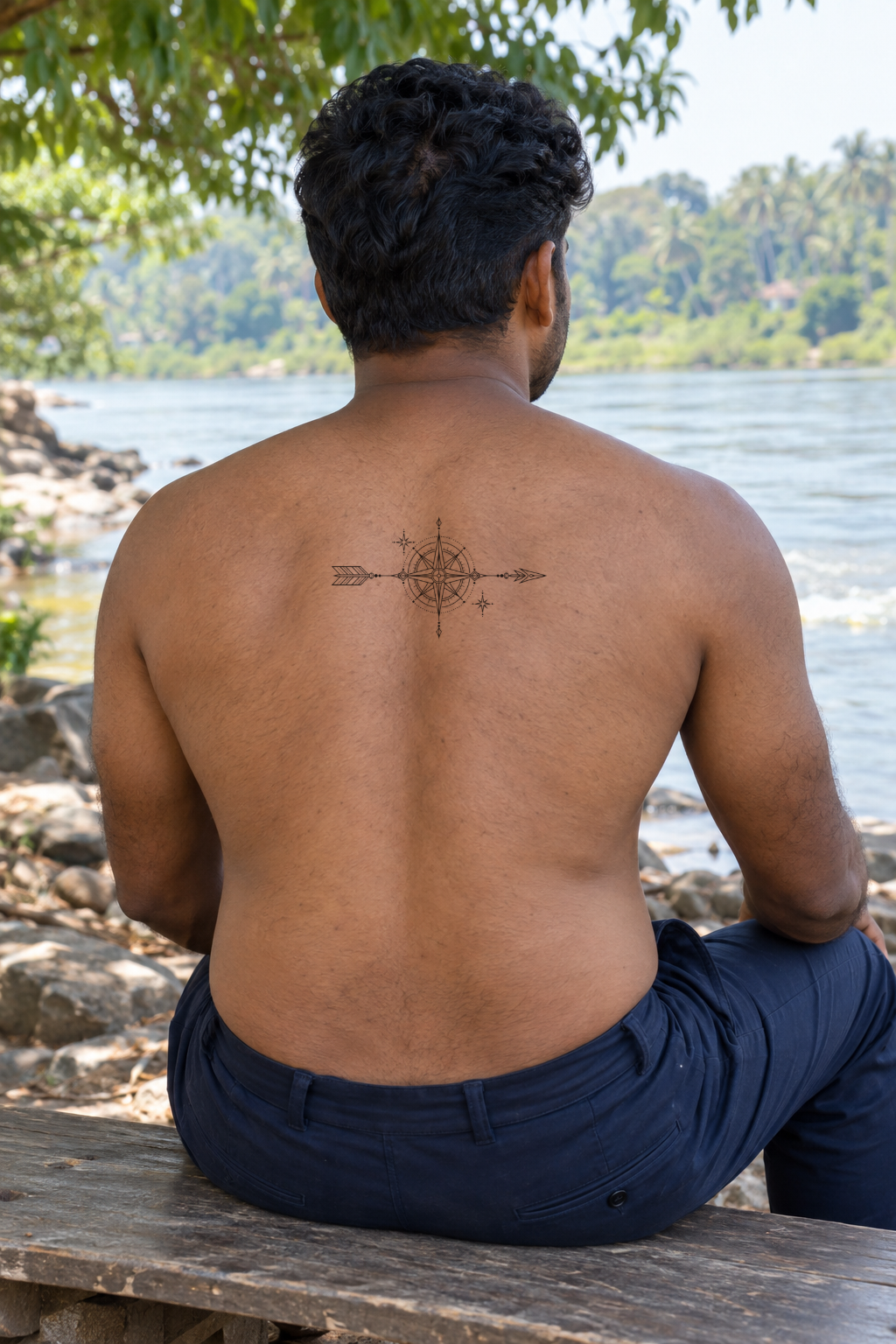Fine line Upper back tattoo idea