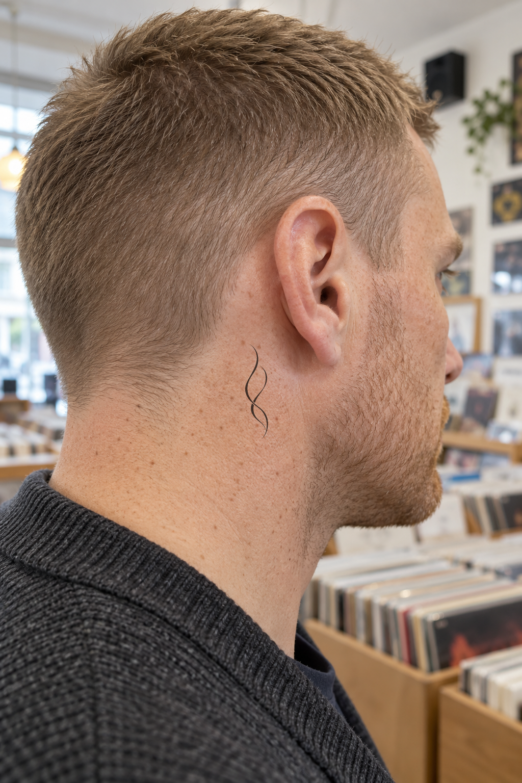 Fine line Behind ear tattoo idea