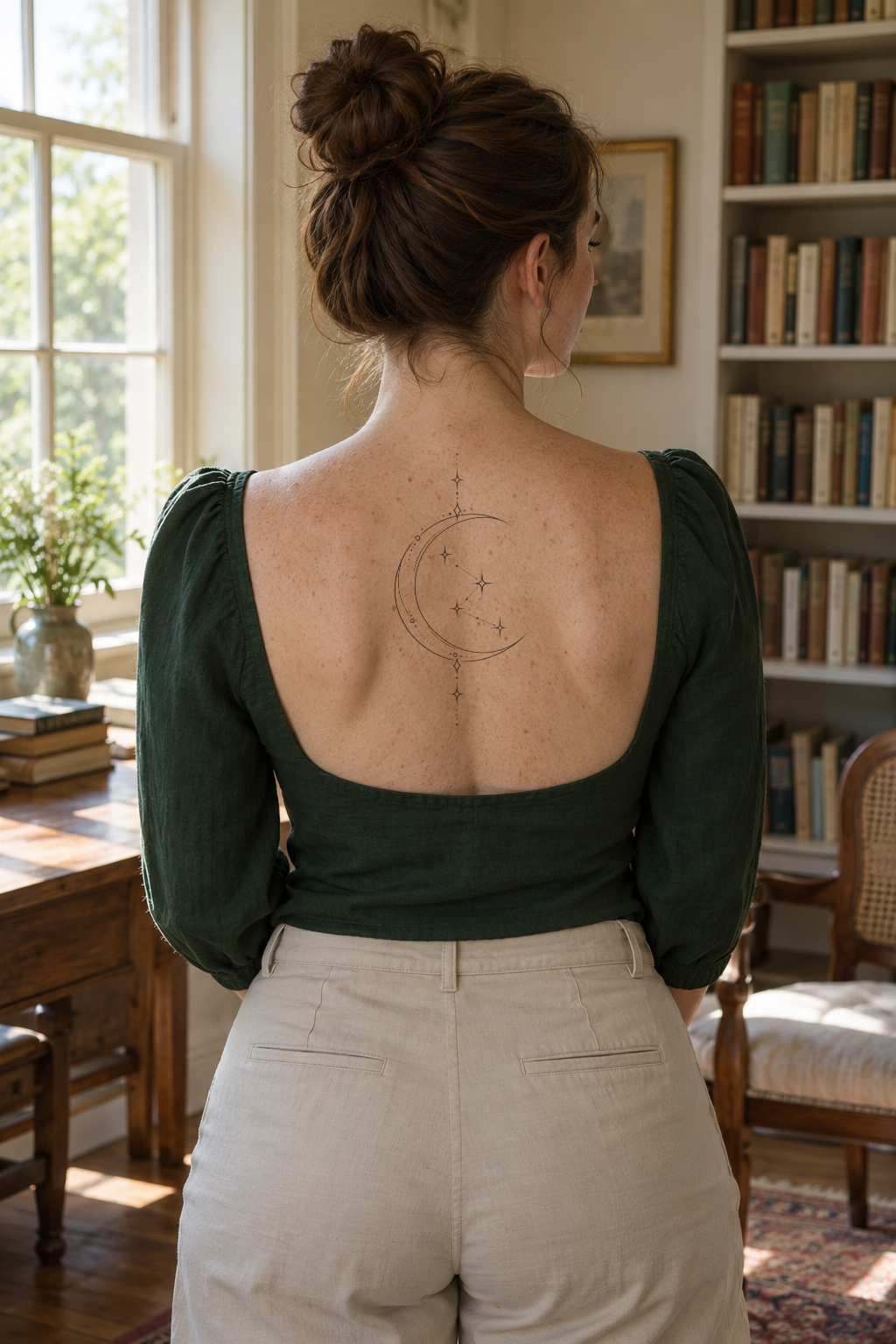 Fine line Upper back tattoo idea