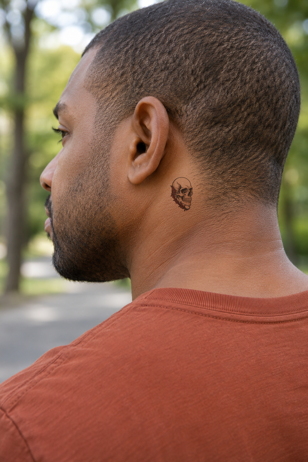 Traditional Behind ear tattoo idea